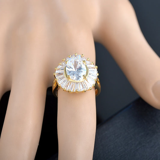 Women's Gold Ring With Shining Zircon Eye Design And Diamonds For Index Finger Copper Ring Fashion Jewelry Size 7 8 9