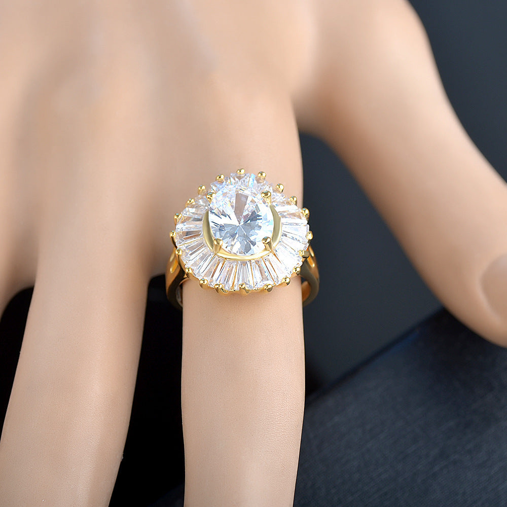 Women's Gold Ring With Shining Zircon Eye Design And Diamonds For Index Finger Copper Ring Fashion Jewelry Size 7 8 9