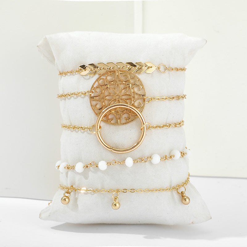 Womens Alloy Bracelet Round Flower Hollow Arrow Leaf Electroplated Fashion Jewelry Gift Accessory Elegant Design For Her