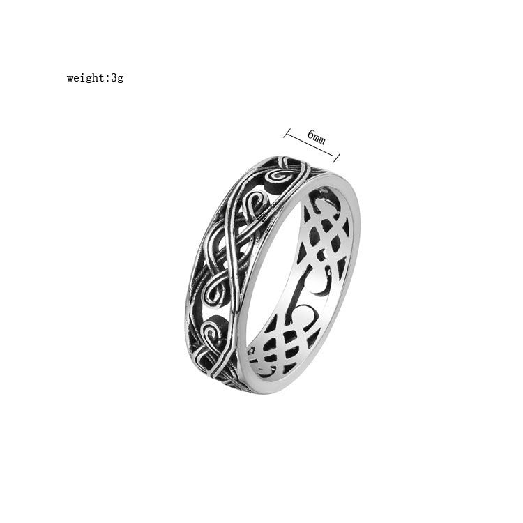 Retro Hollow Pattern Mens Ring Titanium Steel Size 7 8 9 10 11 12 13 Sleek Casual Jewelry Durable Everyday Wear
