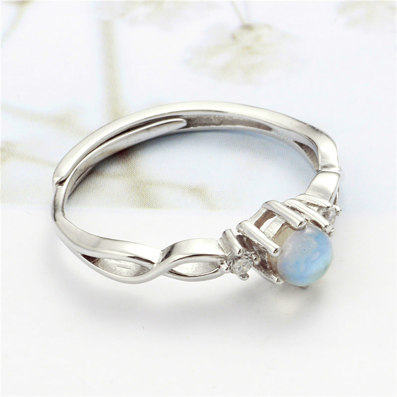 Womens Moonstone Sterling Silver Inlay Ring With Open Adjustable Band Wave Point Design Perfect Gift For Her Everyday