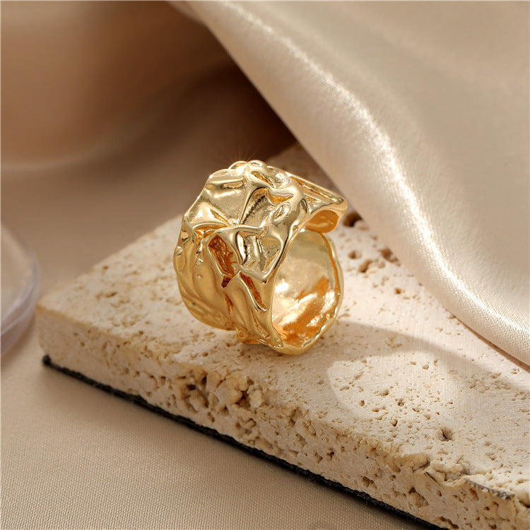 Copper Split Ring Necklace With Concave Convex Lava Plate Ring 15mm Inside Diameter Irregular Design Jewelry For Women