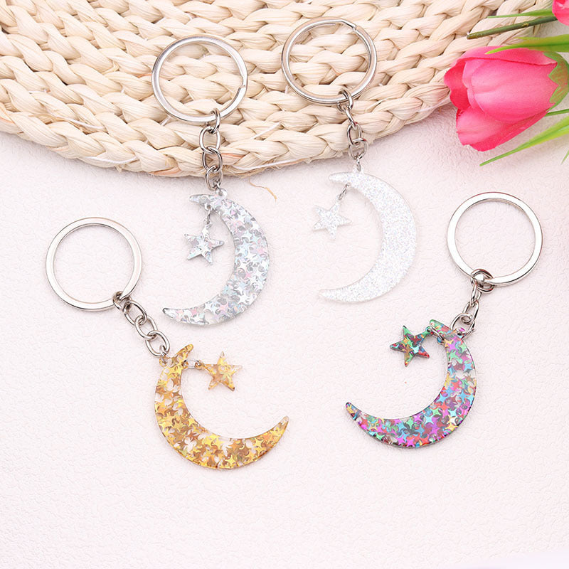 Celestial Sun Moon Stars Keychain Stainless Steel Pendant Simple Printing Process Gift For Style EU Style Trend