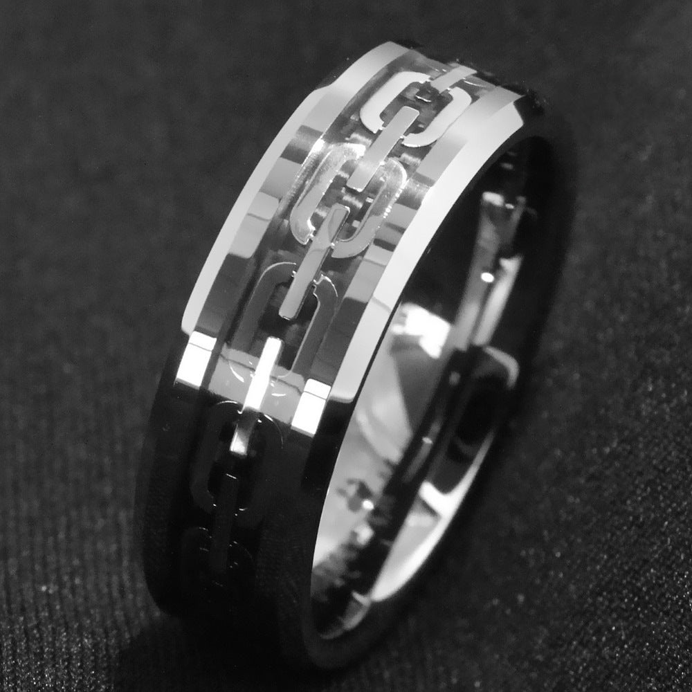 Mens Stainless Steel Geometric Cutout Chain Ring Durable Fashion Accessory Unique Design For Him Modern Design