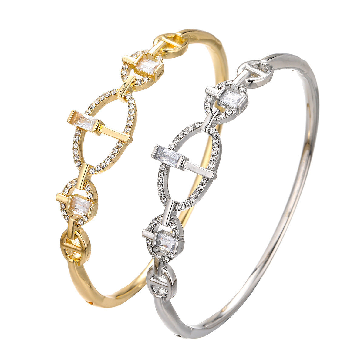 Womens Bracelet Alloy Bangle With Ellipse Design Polished Gold Or Silver Plated Jewelry Elegant Everyday Style