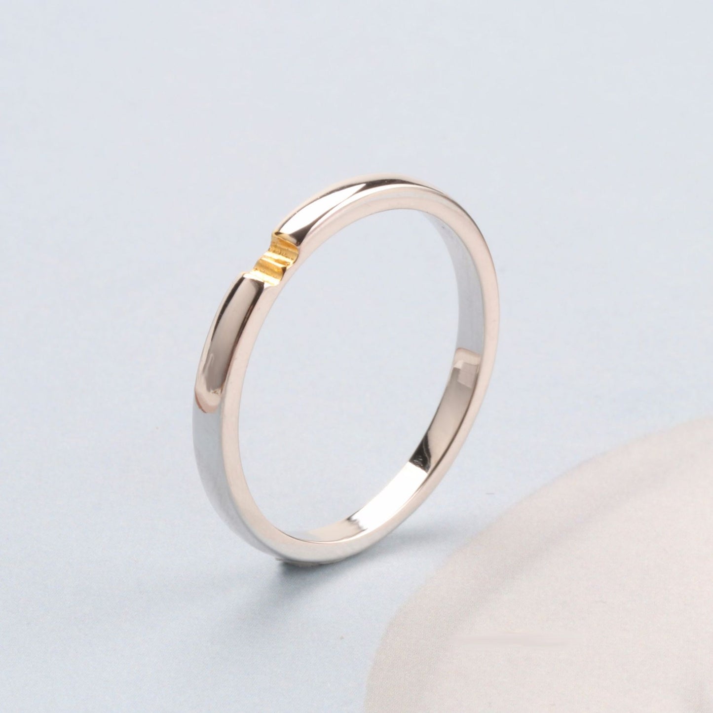 Electroplated 18K Gold Couple Ring With White Copper Finish Unisex Fashion Band For Everyday Wear Or Gift Idea