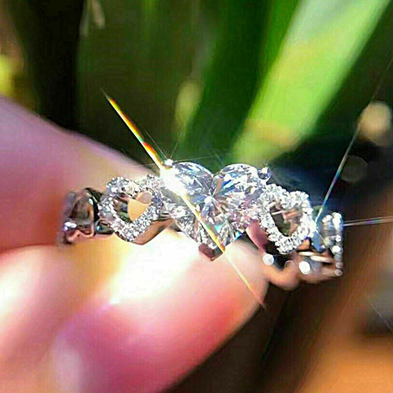 Elegant Heart Shaped Copper Ring With Cubic Zirconia Inlay For Women White Gold Tone Jewelry Perfect Gift For Her