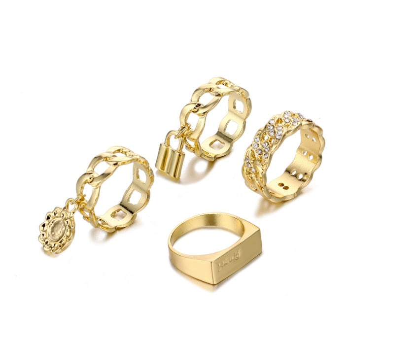 Womens Alloy Heart Ring Set Retro Letter Heart Shaped Rings Electroplated Duo Ring For Women Elegant Gift Idea