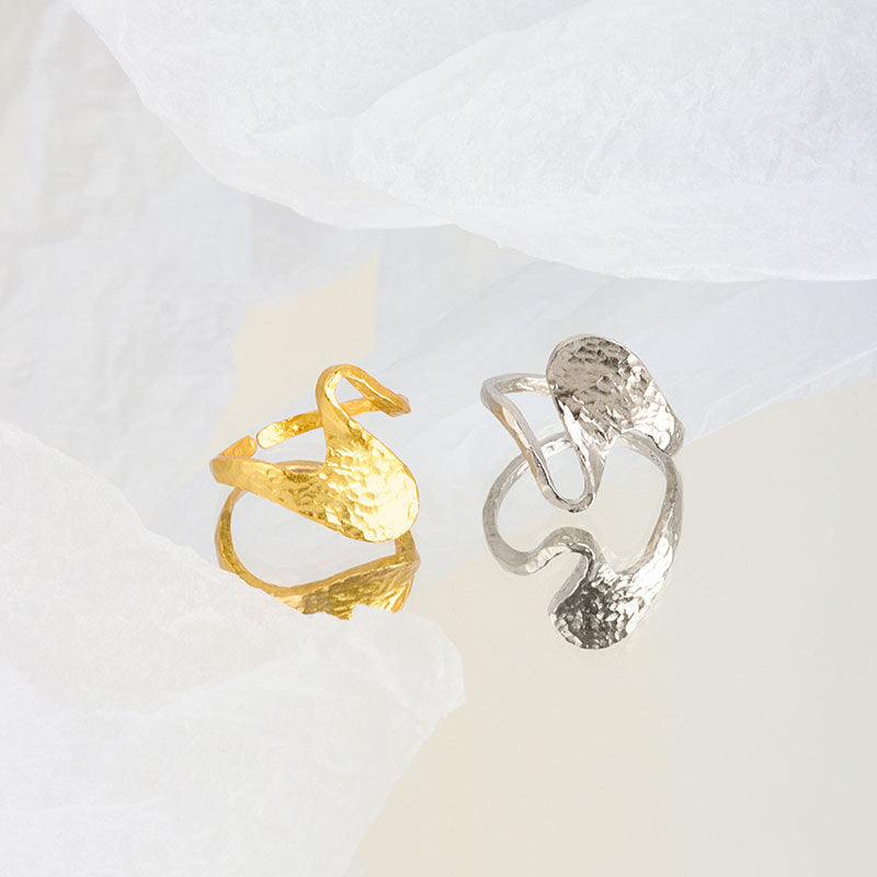 Womens Adjustable Ring Copper Wave Design Electroplated Platinum Finish Or Gold Finish For Index Finger Glossy