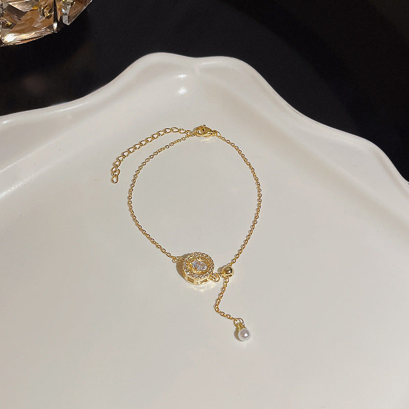 Womens Copper Bracelet With Zircon Flower Pearl Elegant Electroplated Bracelet Affordable Jewelry Gift For Her