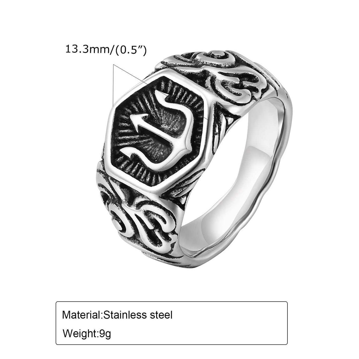 Stainless Steel Xiangyun Trident Ring for Men Sizes US 7 8 9 10 11 12 Fashion Jewelry Durable Everyday Wear Gift Ready