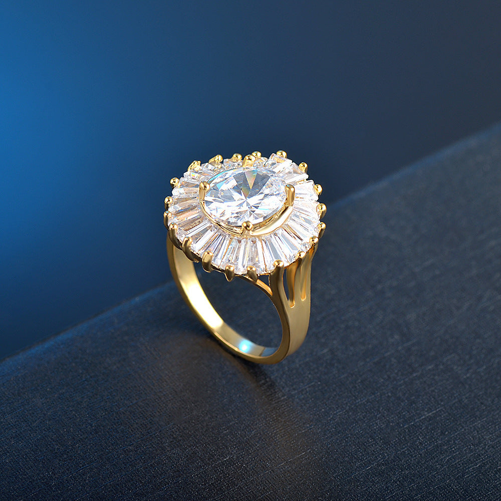 Women's Gold Ring With Shining Zircon Eye Design And Diamonds For Index Finger Copper Ring Fashion Jewelry Size 7 8 9