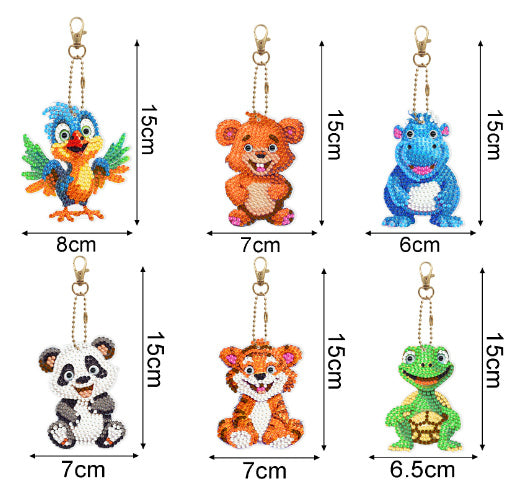 Diamond Painting Keychains Double Sided Cartoons Set Of Five DIY Art Craft Key Rings PP Made Of Sturdy Plastic