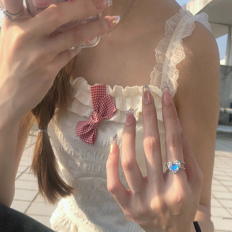 Copper Heart Ring Adjustable Moonstone Aurora Love Purple Diamond Accents Cold Light Design Jewelry Ring For Women