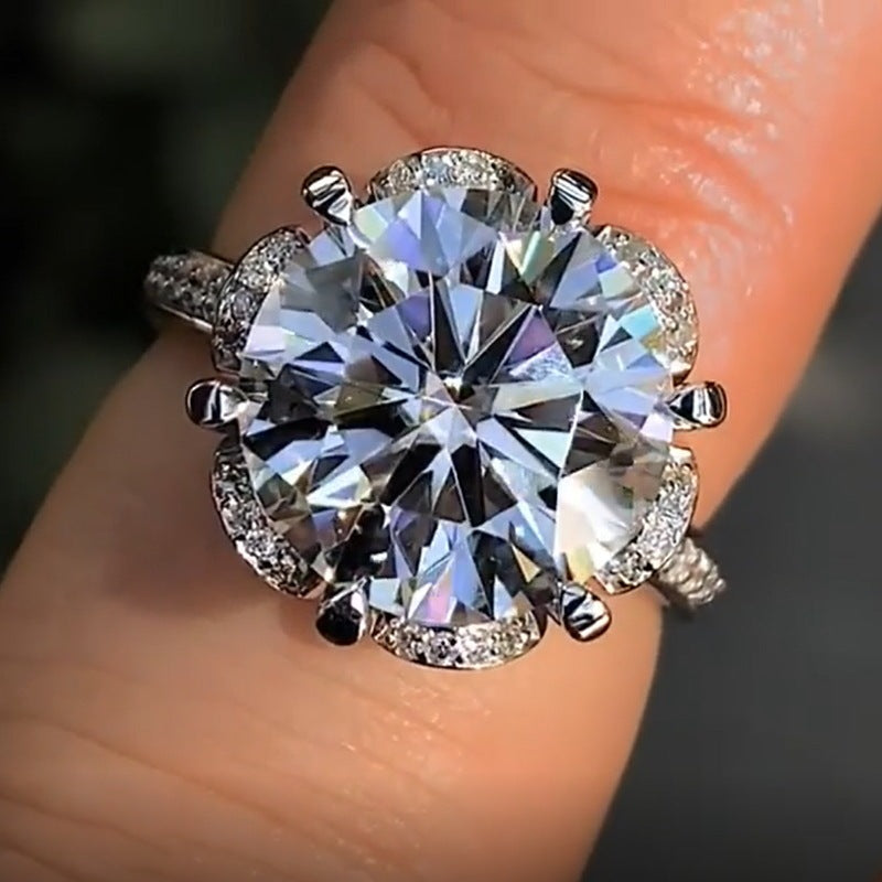 Six Petal Flower Zircon Ring For Women Brass And White Steel Jewelry Elegant Gift For Bridal Occasions Everyday Use