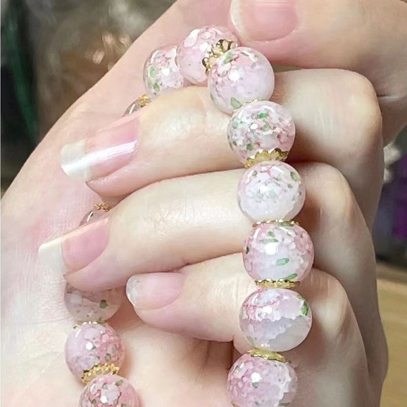Geometric Glass Beaded Bracelet With Colored Glaze 10mm Cherry Blossom Retro Design For Women Everyday Wear Style