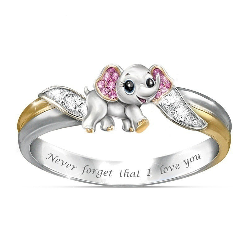 Pink Elephant Ring Symbol Of Love Remembrance Electroplated Alloy Fashion Jewelry Gift For Her Women And Girls Cute