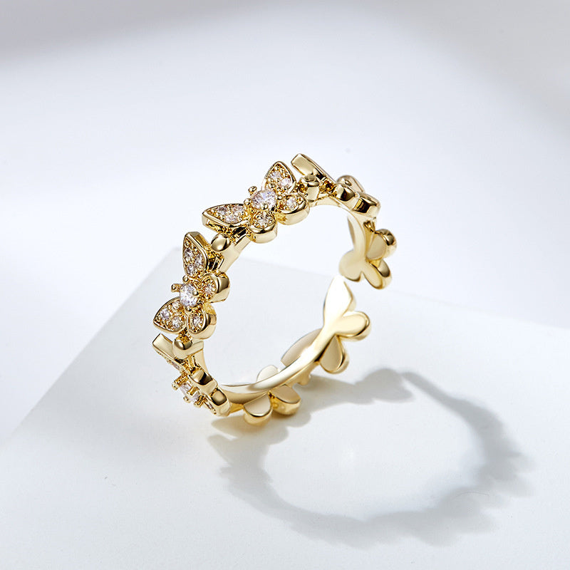 Womens Butterfly Rings Adjustable Opening Retro Design Electroplated Alloys Ring With Gemstones Inlaid Sparkle