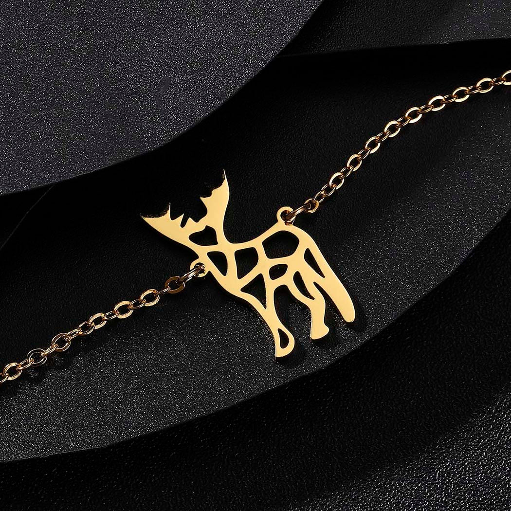 Womens Stainless Steel Elk Pendant Bracelet Animal Inspired Jewelry Delicately Origami Design Hollow Charm Gift