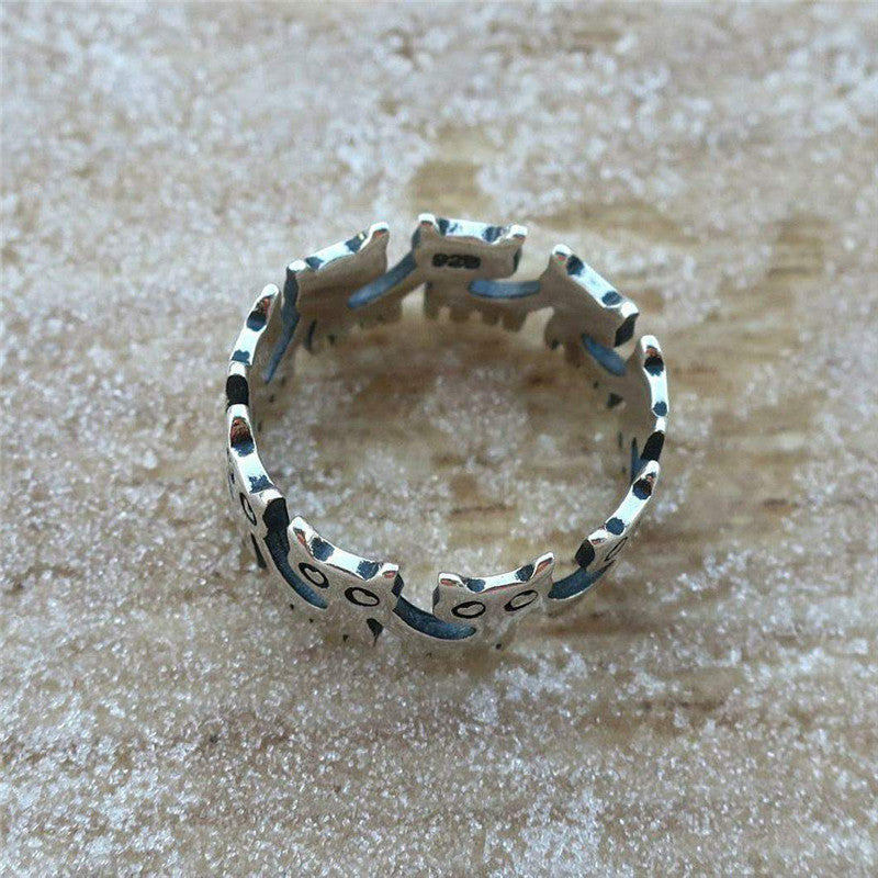 Electroplated Animal Ring Cute Black Cat Retro Thai Silver Design Copper Ring European American Zodiac Jewelry