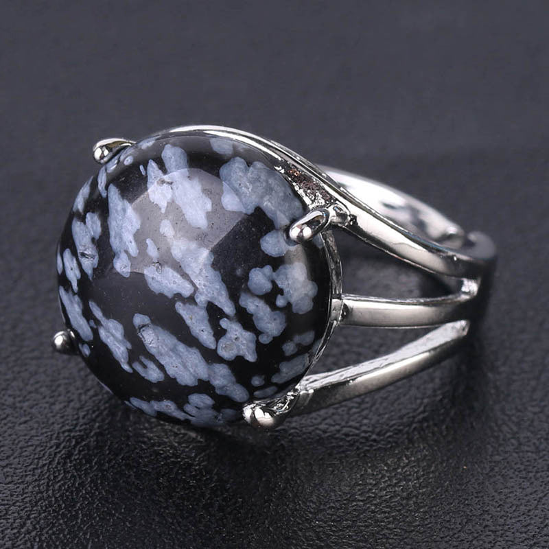 Crystal Hollowed Ring With Natural Stones And Copper Accessories European Style Gift Men Women Friends Jewelry