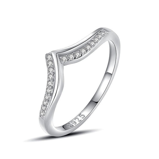 Womens V Shaped Diamond Ring 925 Silver Adjustable Opening Stackable Asymmetrical Finger Ring Everyday Wear Style