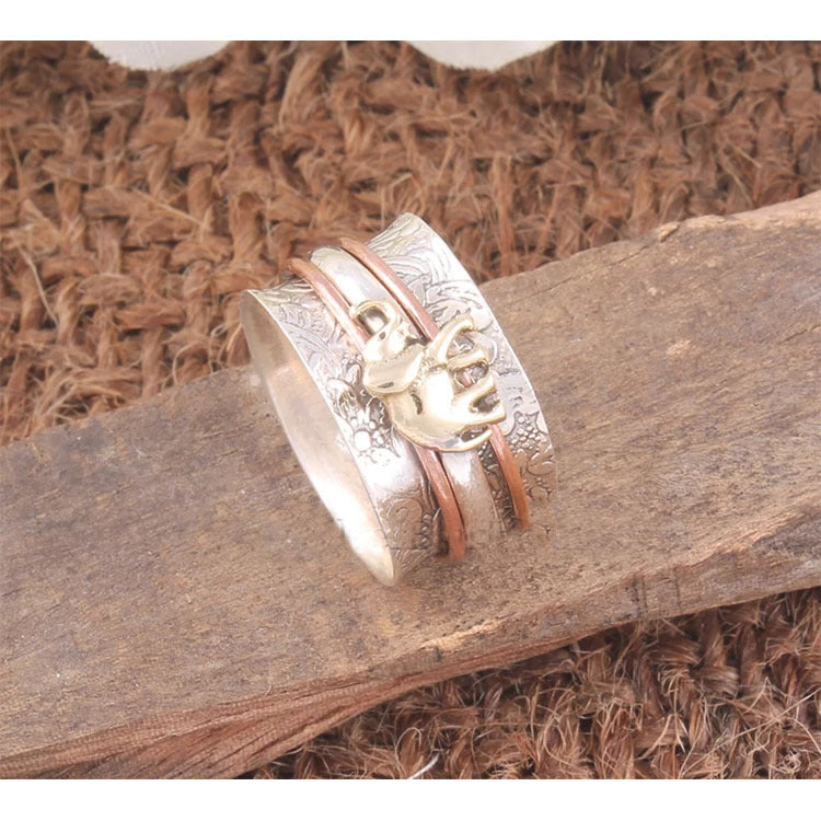 Retro Explosion Style Electroplated Rotating Ring Alloy With Animal Zodiac Motif Two Color Finish Vintage Look