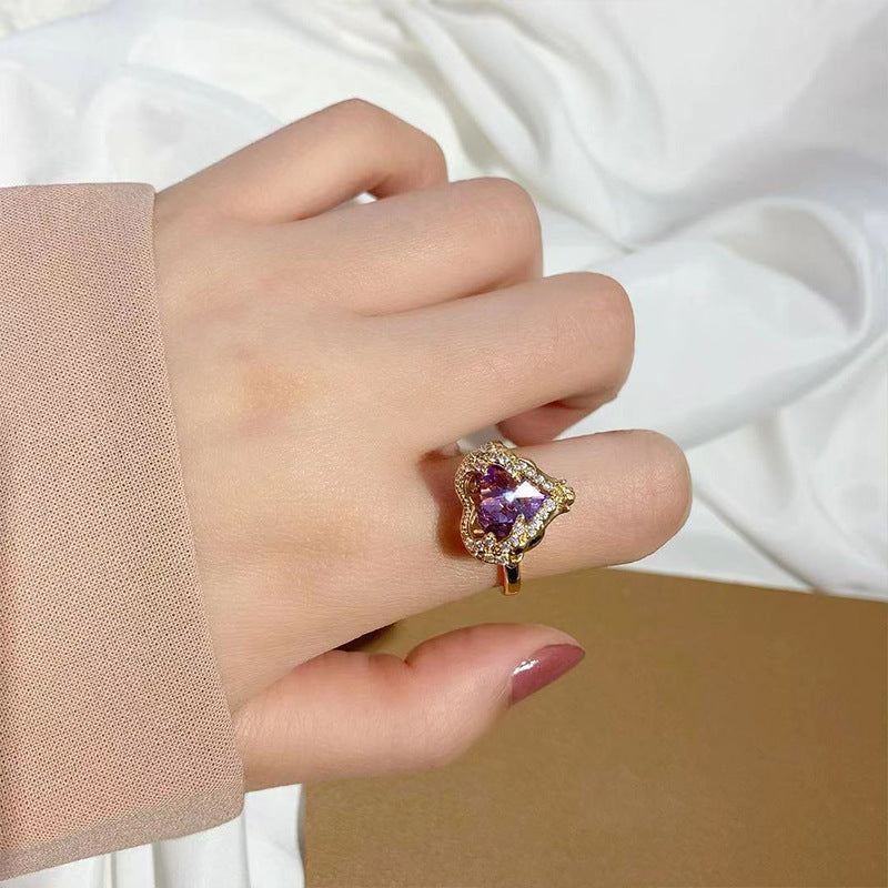 Drop Shape Titanium Steel Ring and Necklace Set With Alloy Inlaid Gems Korean Style Elegant Gift For Special Occasions