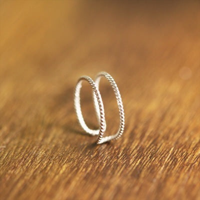 Womens 925 Silver Ring Double Twist Thin Band Adjustable Opening Retro Fashion Jewelry Gift For Women Everyday