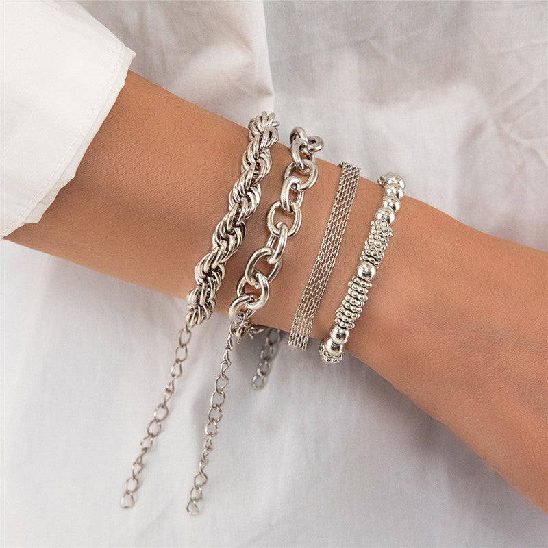Womens Geometric Twist Bracelet Set Winding Wave Alloy Metal Bangle European Fashion Jewelry Grace Silver Gold