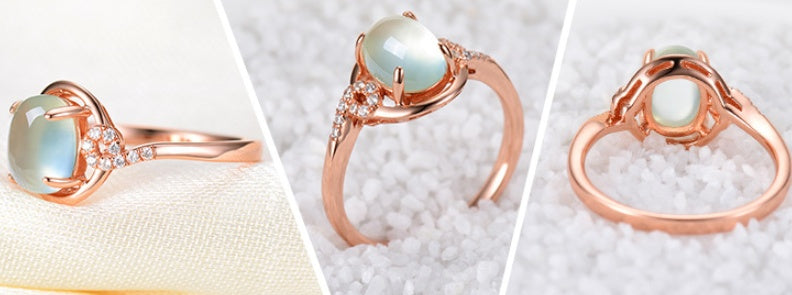 Womens Rose Gold Plated Rose Quartz Gemstone Ring Adjustable Opening White Copper Drop Shape Index Finger Tail Ring