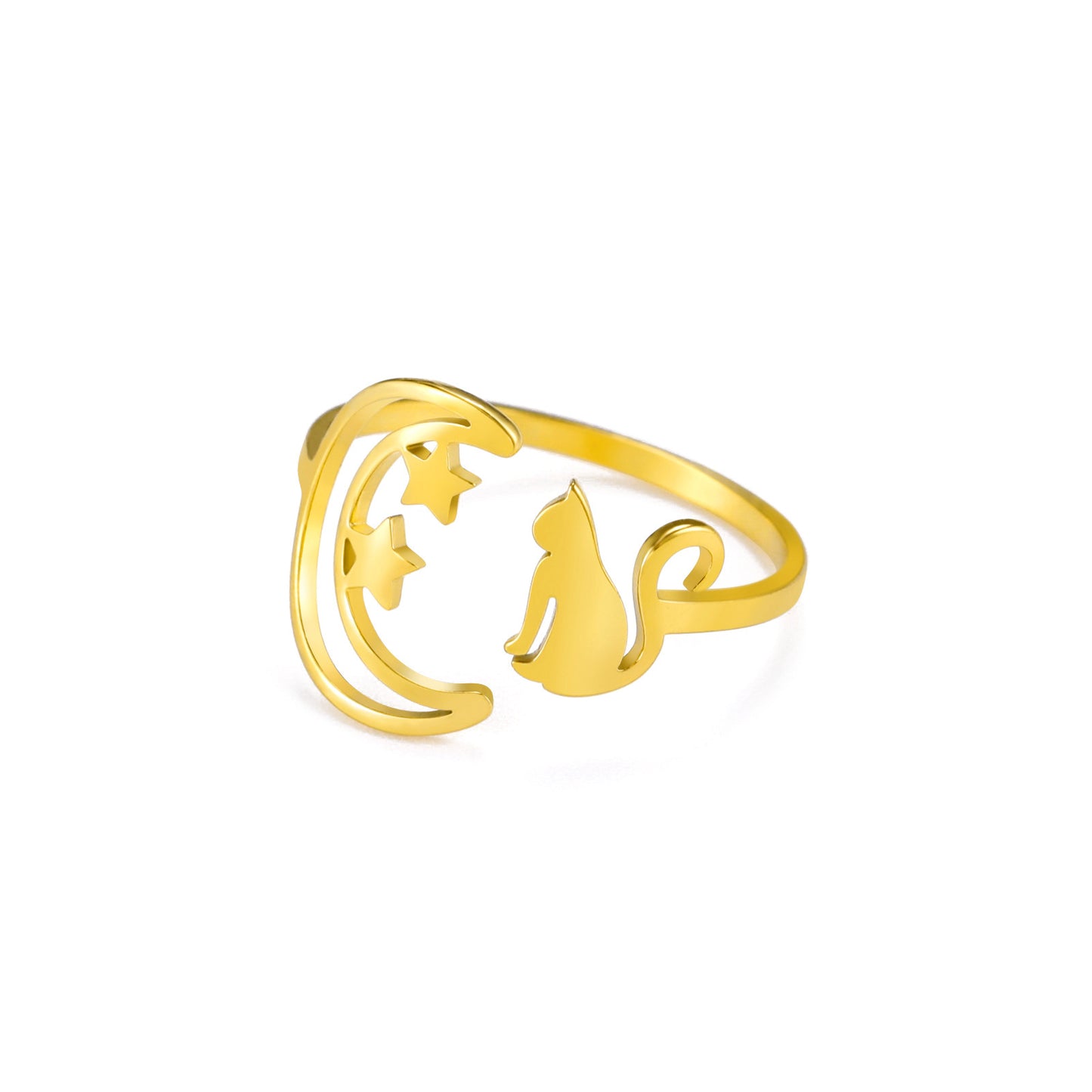 Unisex Crescent Star Ring Stainless Steel Gold Tone
