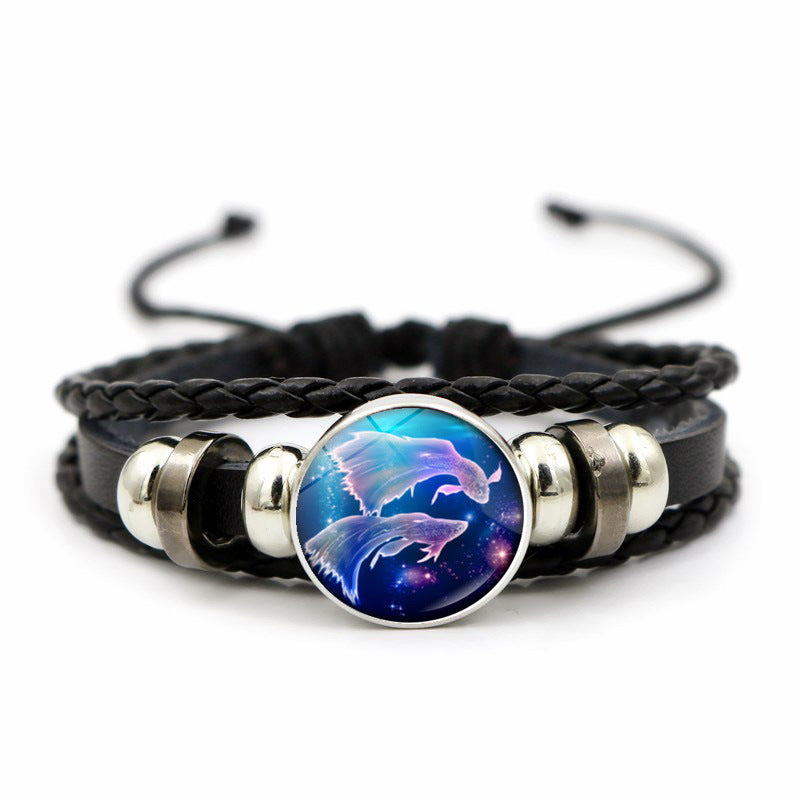 Braided Leather Bracelet With Glass Beads Bohemian Jewelry For Women Girls Alloy Accents Adjustable Length Gem