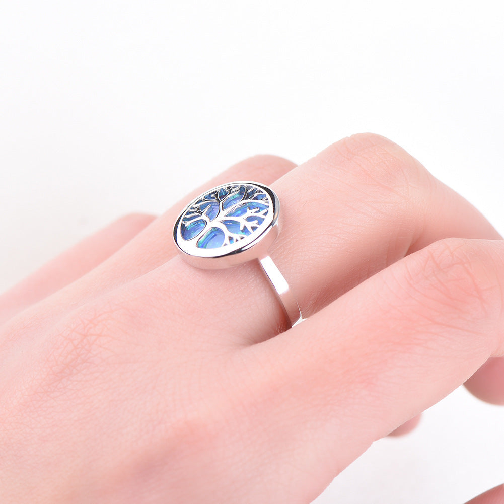 Unisex Copper Ring Life Tree Round Inlay Gold Plated Gemstone Semi Precious Stone European Style Birthday Gift