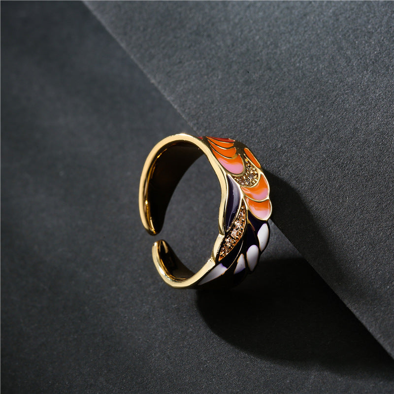 Women Copper Adjustable Opening Rings Gold Plants Designs Geometric Microinlay Trendy Fashion Jewelry Accessory