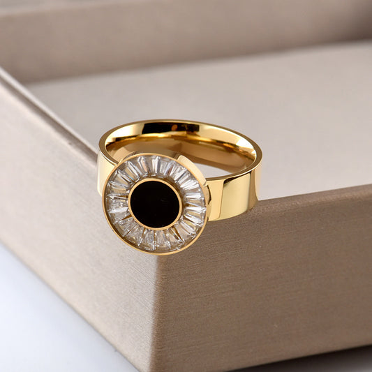 European And American Ring Micro Diamond Light Luxury Temperament Couple Ring Titanium Steel Jewelry Fashion Ring Gift for Her and Him