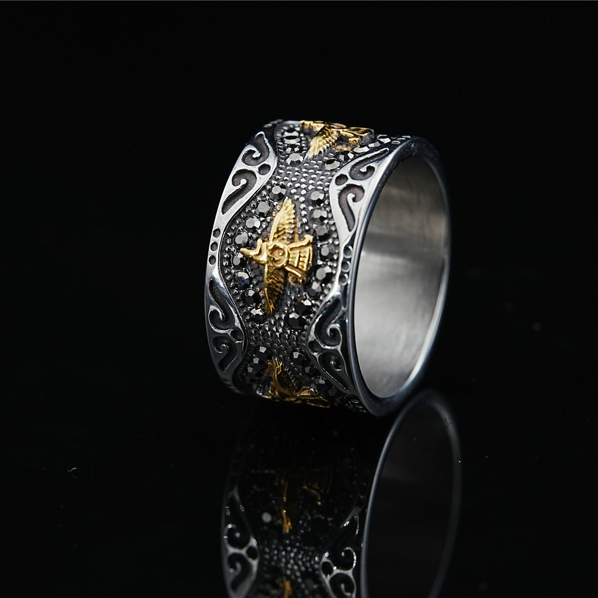 Unisex Retro Eagle Wings Ring Geometric Titanium Alloy Ring For Men Women Vintage Biker Jewelry Gift Vintage Look