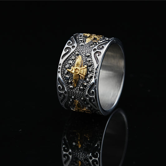 Unisex Retro Eagle Wings Ring Geometric Titanium Alloy Ring For Men Women Vintage Biker Jewelry Gift Vintage Look