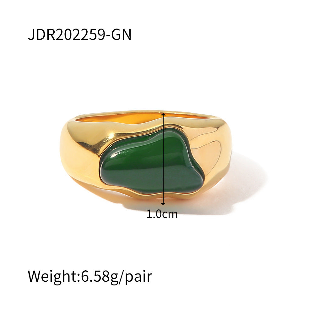 Womens Retro Niche Design Ring Stainless Steel Gemstone Inlay Geometric Round Ring Jewelry Gift For Women Now