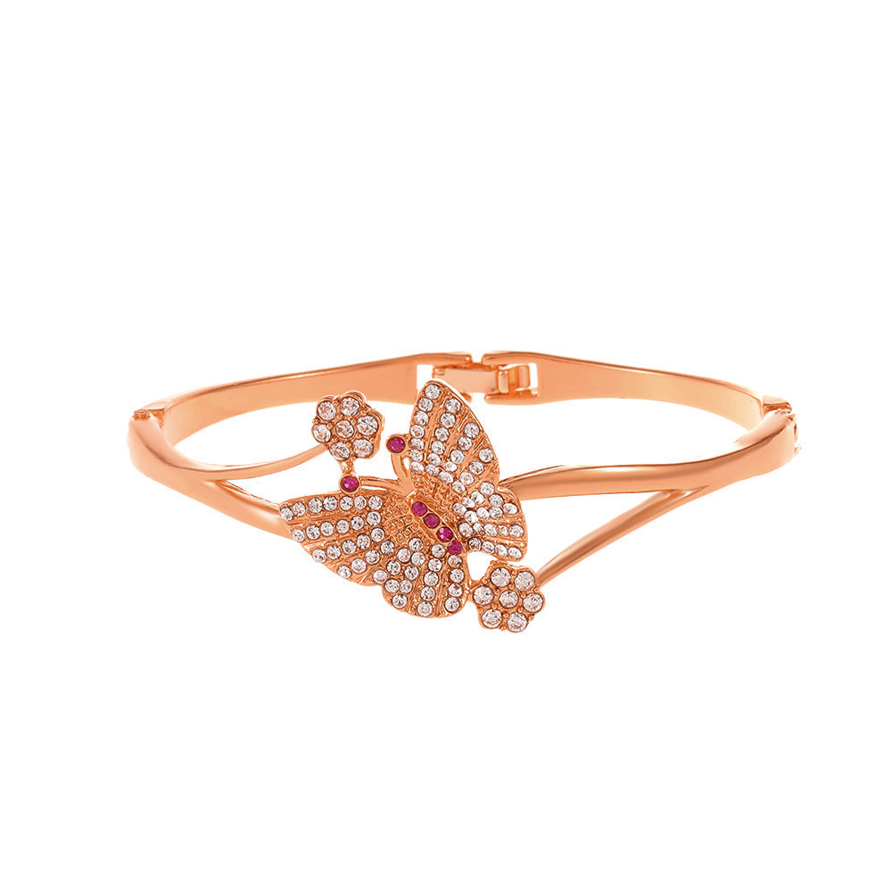 Womens Diamond Butterfly Bracelet Alloy Inlaid Diamond Design Fashion Jewelry Silver Gold Rose Gold Collection