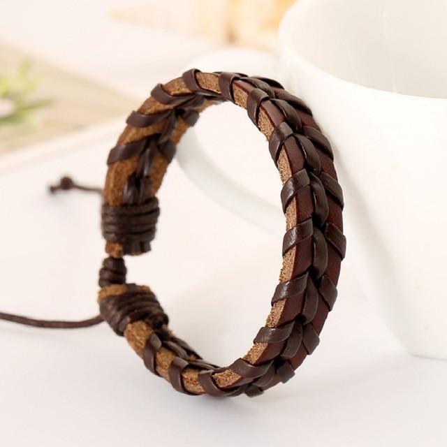 Handmade Braided Leather Bracelet Cowhide Adjustable Wristband For Men And Women Wax Rope Jewelry Gift Everyday Style