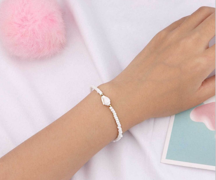 Womens Electroplated Alloy Bracelet With White Rice Beads And Conch Shell Design Individually Packed Fashion Jewelry