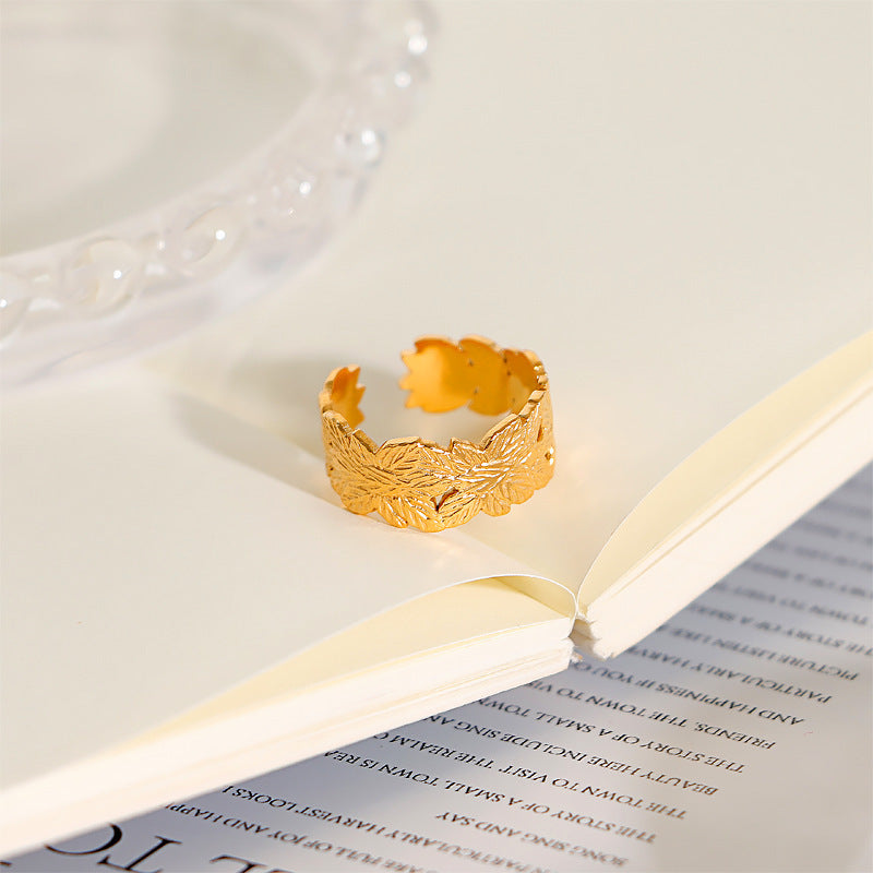 Womens Adjustable Open Ring 18K Gold Plated Steel Geometric