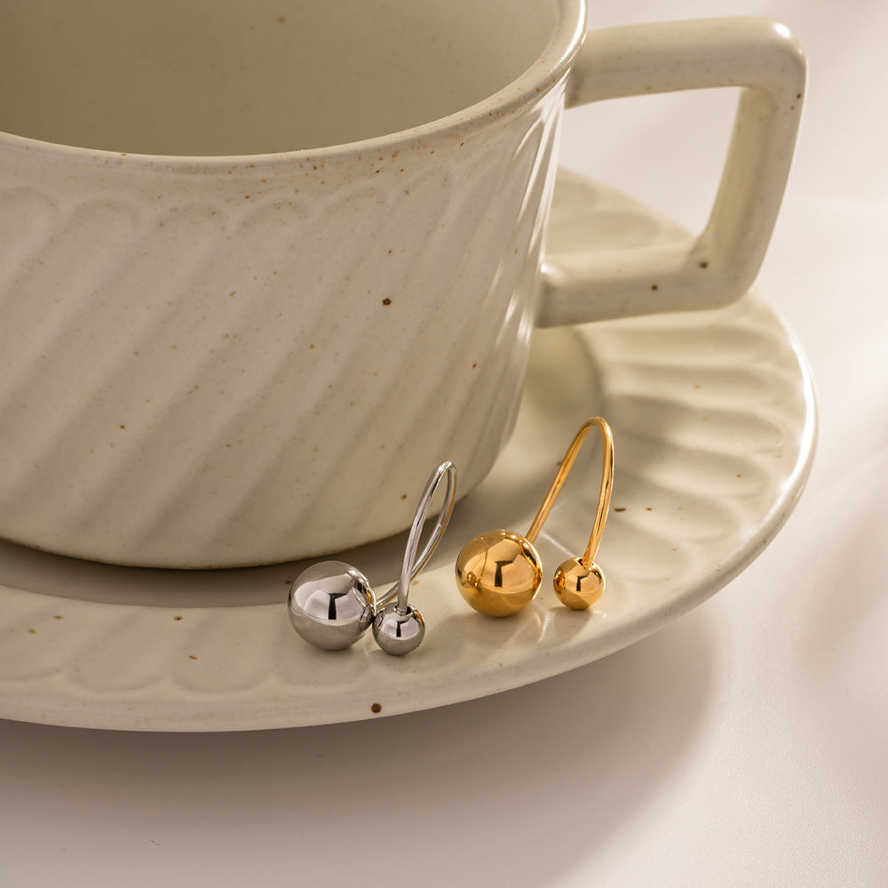 Womens Gold Plated Stainless Steel Ring With Geometric Ball Design Colorfast Electroplated Finish Jewelry Everyday