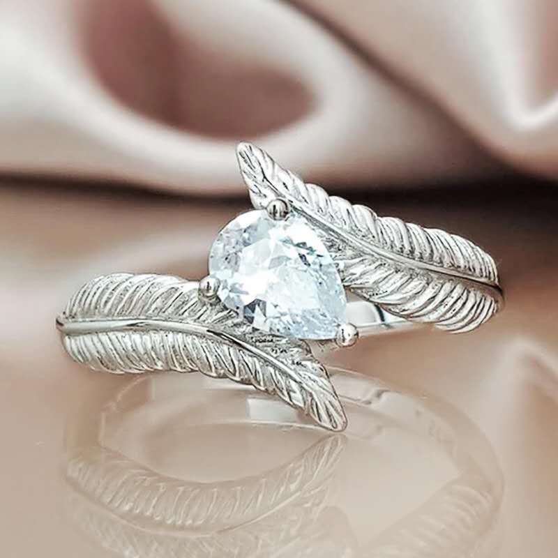 Leaf Ring Copper Plated Silver Alloy With Gemstone Inlay Creative Design Fashion Jewelry Gift For Her Classics