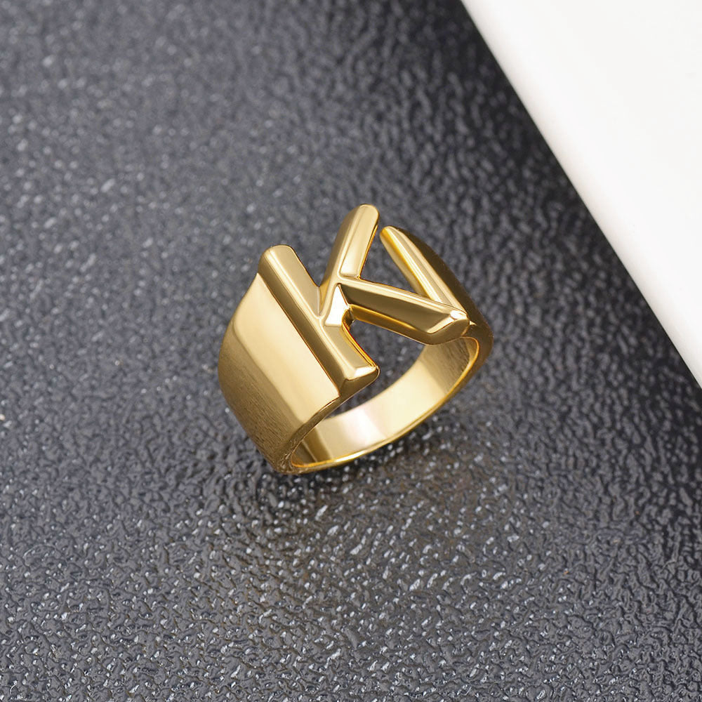 Womens Initial Letter Copper Ring With Gold Inlay A To Z Alphabet Ring For Her Birthday Gift Ideal For Girls And Women