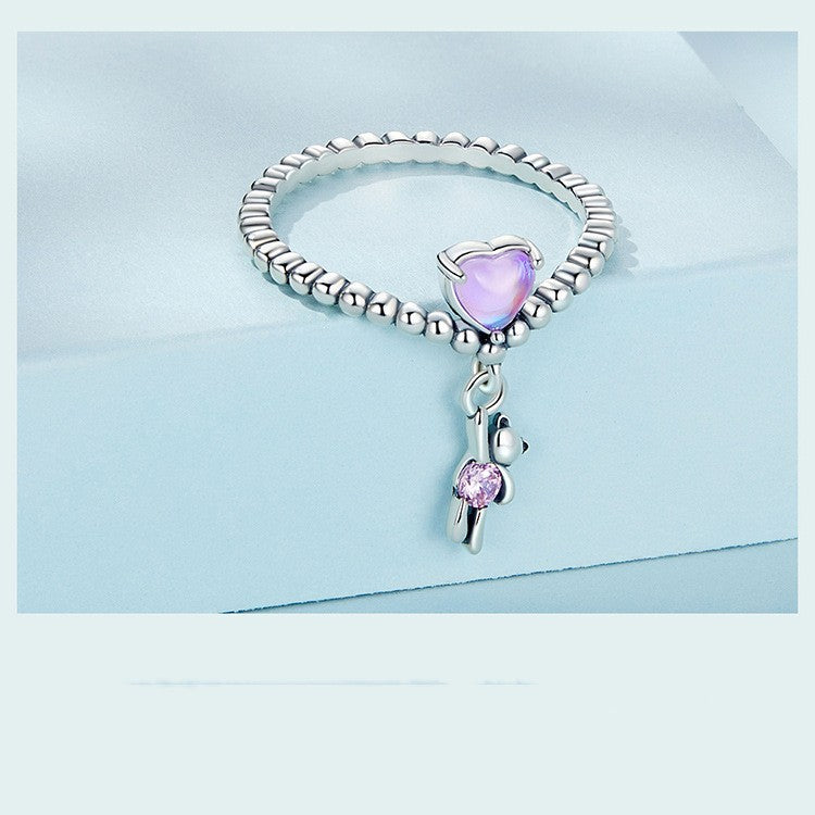 Cute Bear Balloon Ring For Girls Silver Charm Band Ring Women Size 6 Fashion Jewelry Delicate Silver Tone Gift