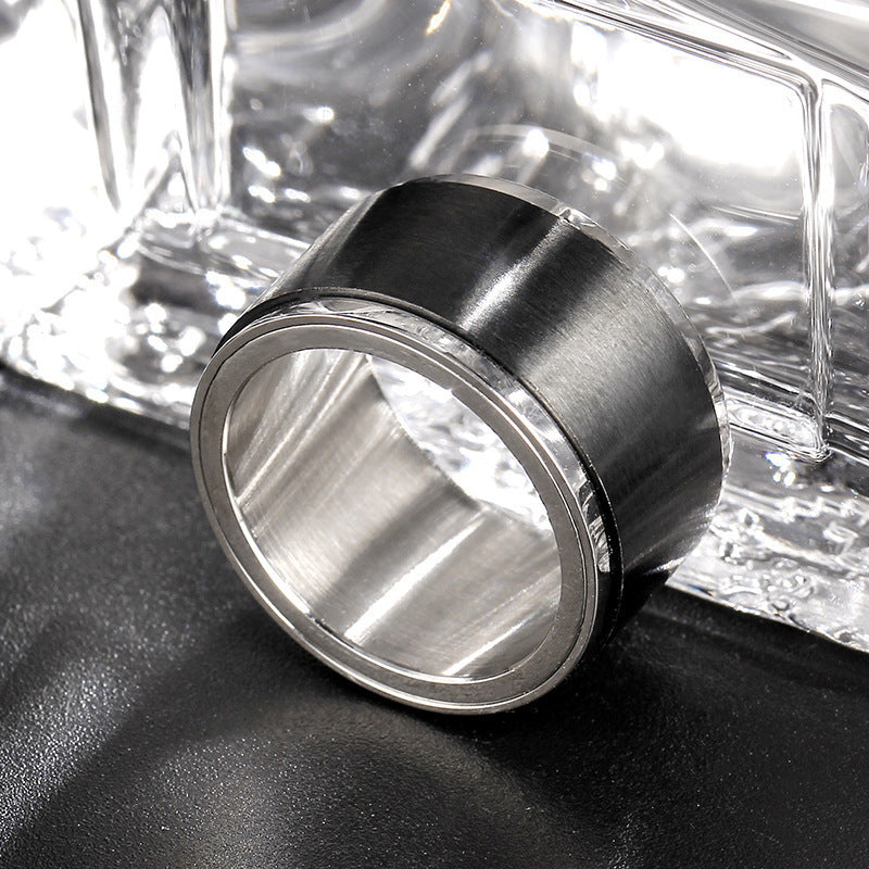Mens 12mm Ultra Wide Rotating Inner Ball Outer Flat 316L Stainless Steel Black Ring Wedding Gift Durable Today