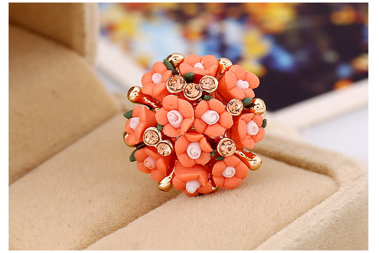 Womens Flower Ring Alloy Inlaid Gems And Semi Precious Stones Floral Design Jewelry For Women Multiple Colors Mix