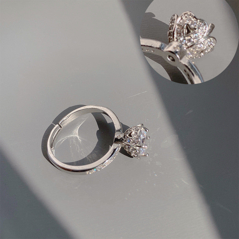 Womens Adjustable Double Layer Copper Ring Geometric Style Korean Fashion Jewelry Silver Copper Ring For Women